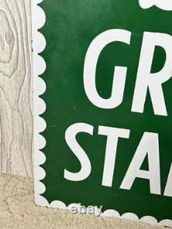 Vintage 1952 S & H Green Stamps Double Sided Heavy Porcelain Sign 20x28