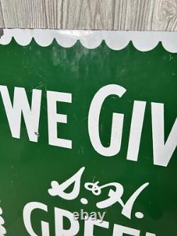 Vintage 1952 S & H Green Stamps Double Sided Heavy Porcelain Sign 20x28