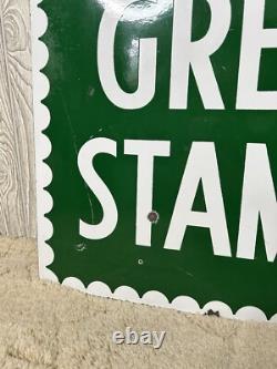 Vintage 1952 S & H Green Stamps Double Sided Heavy Porcelain Sign 20x28