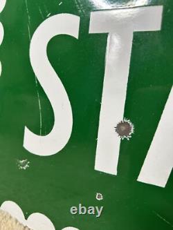 Vintage 1952 S & H Green Stamps Double Sided Heavy Porcelain Sign 20x28