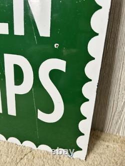 Vintage 1952 S & H Green Stamps Double Sided Heavy Porcelain Sign 20x28
