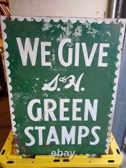 Vintage 1952 S & H Green Stamps double sided heavy porcelain sign (20 X 28)