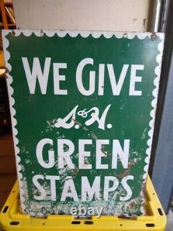 Vintage 1952 S & H Green Stamps double sided heavy porcelain sign (20 X 28)