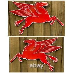 Vintage 1953 Mobil Gas Red Pegasus Horse Porcelain Metal Sign XL Double Sided