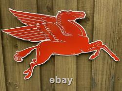 Vintage 1953 Mobil Gas Red Pegasus Horse Porcelain Metal Sign XL Double Sided