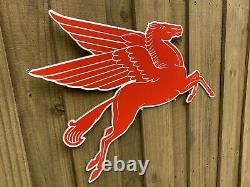 Vintage 1953 Mobil Gas Red Pegasus Horse Porcelain Metal Sign XL Double Sided