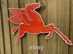 Vintage 1953 Mobil Gas Red Pegasus Horse Porcelain Metal Sign XL Double Sided