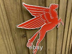 Vintage 1953 Mobil Gas Red Pegasus Horse Porcelain Metal Sign XL Double Sided