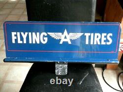 Vintage 1957 Flying A Tires Double Sided Tire Rack Sign Rare Blue Versionsuper