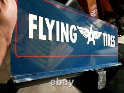 Vintage 1957 Flying A Tires Double Sided Tire Rack Sign Rare Blue Versionsuper