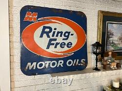 Vintage 1960's Ring-Free Motor Oils Double sided Metal Sign MAcmillan DL