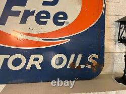 Vintage 1960's Ring-Free Motor Oils Double sided Metal Sign MAcmillan DL