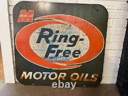 Vintage 1960's Ring-Free Motor Oils Double sided Metal Sign MAcmillan DL