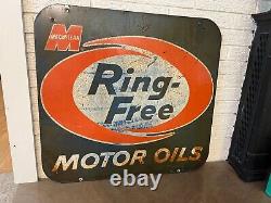 Vintage 1960's Ring-Free Motor Oils Double sided Metal Sign MAcmillan DL