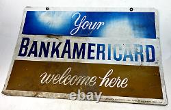 Vintage 1960s BankAmericard Gas Station Credit Card Double-Sided Tin Sign