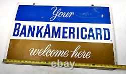 Vintage 1960s BankAmericard Gas Station Credit Card Double-Sided Tin Sign