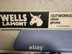 Vintage 1960s Wells Lamont Double Sided Composite Hanging Sign Donkey Icon 48x12