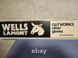 Vintage 1960s Wells Lamont Double Sided Composite Hanging Sign Donkey Icon 48x12