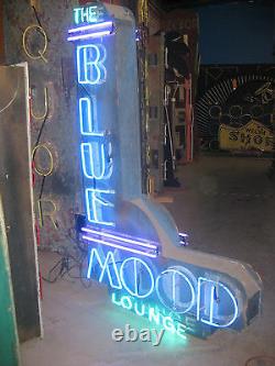 Vintage 1970's BLUE MOOD LOUNGE Antique Neon Sign / Large Double Sided