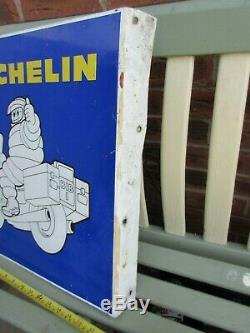 Vintage 1970s Michelin Bibendum Motorcycle Metal Double Sided Sign 19 x 18