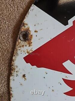 Vintage 1976 Wolf's Head Motor Oil Sign Metal Porcelain Double Sided, Rusted