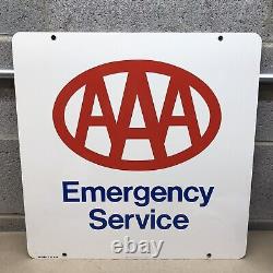 Vintage 1983 AAA Emergency Service Double Sided 18 Hanging Metal Sign Gas Oil