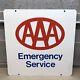 Vintage 1983 Aaa Emergency Service Double Sided 18 Hanging Metal Sign Gas Oil