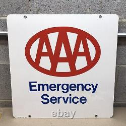 Vintage 1983 AAA Emergency Service Double Sided 18 Hanging Metal Sign Gas Oil