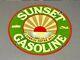 Vintage 24 Sunset Gasoline Sun Double Sided Dealership Porcelain Sign Gas Oil
