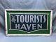 Vintage 24x42 Double Sided Wood The Tourist Haven Sign Old Camp Green 1343-23b