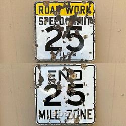 Vintage 25 MPH Speed Limit Double Sided Porcelain Sign Original Road Work Street