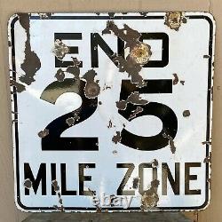 Vintage 25 MPH Speed Limit Double Sided Porcelain Sign Original Road Work Street