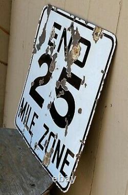 Vintage 25 MPH Speed Limit Double Sided Porcelain Sign Original Road Work Street