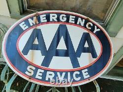 Vintage 36 Emergency Service AAA Porcelain Double Sided Sign Gas Oil Station