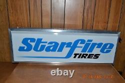 Vintage 3' x 1' Double Sided Lighted Hanging Starfire Tires Gas Oil Sign