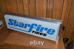 Vintage 3' x 1' Double Sided Lighted Hanging Starfire Tires Gas Oil Sign