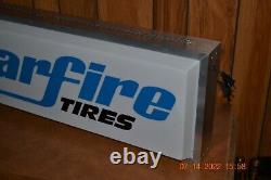 Vintage 3' x 1' Double Sided Lighted Hanging Starfire Tires Gas Oil Sign