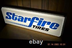 Vintage 3' x 1' Double Sided Lighted Hanging Starfire Tires Gas Oil Sign