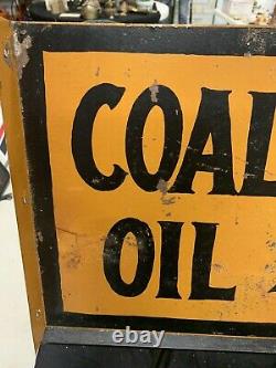 Vintage 5 Cents Per Gallon Coal Oil Double Sided Metal Flange Sign GAS OIL SODA