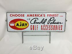 Vintage 60's ARNOLD PALMER AJAY GOLF Sign 20x6 3/4 Metal Double Sided and Frame