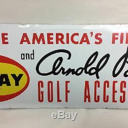 Vintage 60's ARNOLD PALMER AJAY GOLF Sign 20x6 3/4 Metal Double Sided and Frame