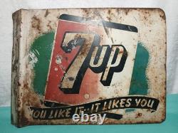 Vintage 7UP -YOU LIKE IT- 1941 Original Double-Sided Metal Flange Sign 14x10