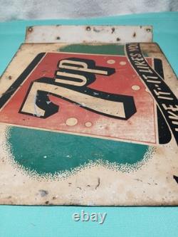 Vintage 7UP -YOU LIKE IT- 1941 Original Double-Sided Metal Flange Sign 14x10