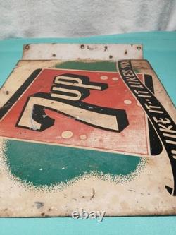Vintage 7UP -YOU LIKE IT- 1941 Original Double-Sided Metal Flange Sign 14x10