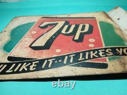 Vintage 7UP -YOU LIKE IT- 1941 Original Double-Sided Metal Flange Sign 14x10