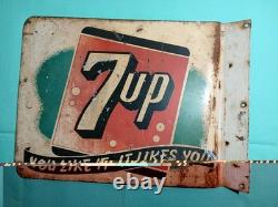 Vintage 7UP -YOU LIKE IT- 1941 Original Double-Sided Metal Flange Sign 14x10