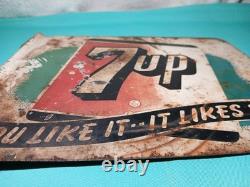Vintage 7UP -YOU LIKE IT- 1941 Original Double-Sided Metal Flange Sign 14x10