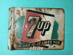Vintage 7UP -YOU LIKE IT- 1941 Original Double-Sided Metal Flange Sign 14x10