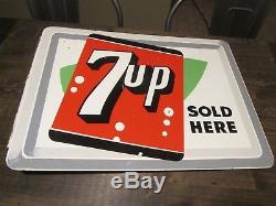 Vintage 7up Sold Here Sign Double Sided Flange c1956 Stout Sign Co RARE