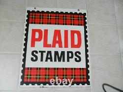 Vintage! 950's 60's Large Original Plaid Stamp Heavy Metal Sign Double Sided